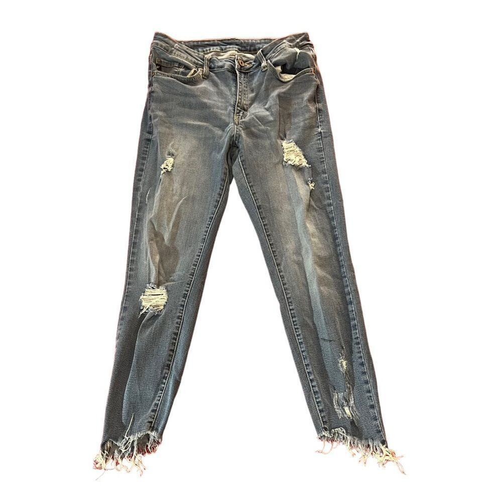 KanCan Skinny Jeans Womens Size 29 Gray‎ Wash Distressed Frayed Hem Stretch